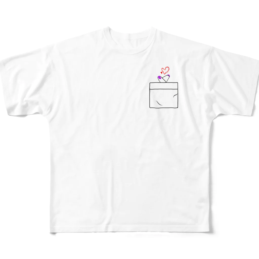 siixfeetdeepのラブサイン フルグラフィックTシャツ