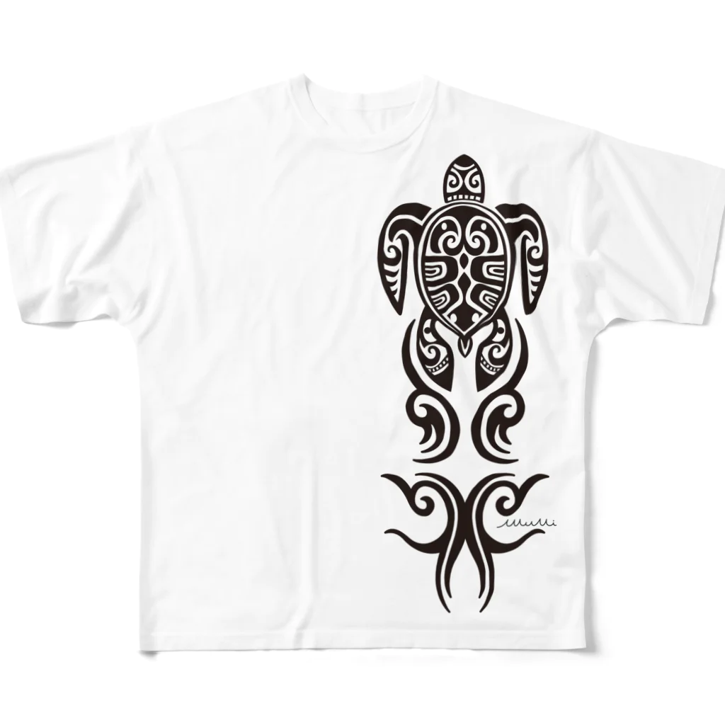 Astrio SUZURI店のウミガメタトゥー風 All-Over Print T-Shirt