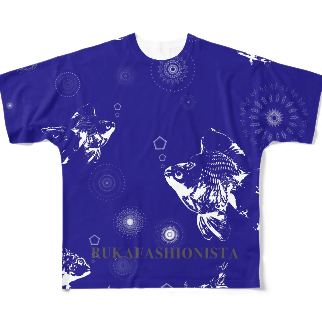 rukafashionistaのきんぎょと花火 フルグラフィックTシャツ