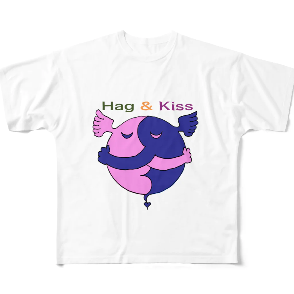 ヤマダノベル(よしみ)のHag & kiss(ハグ＆キス) フルグラフィックTシャツ