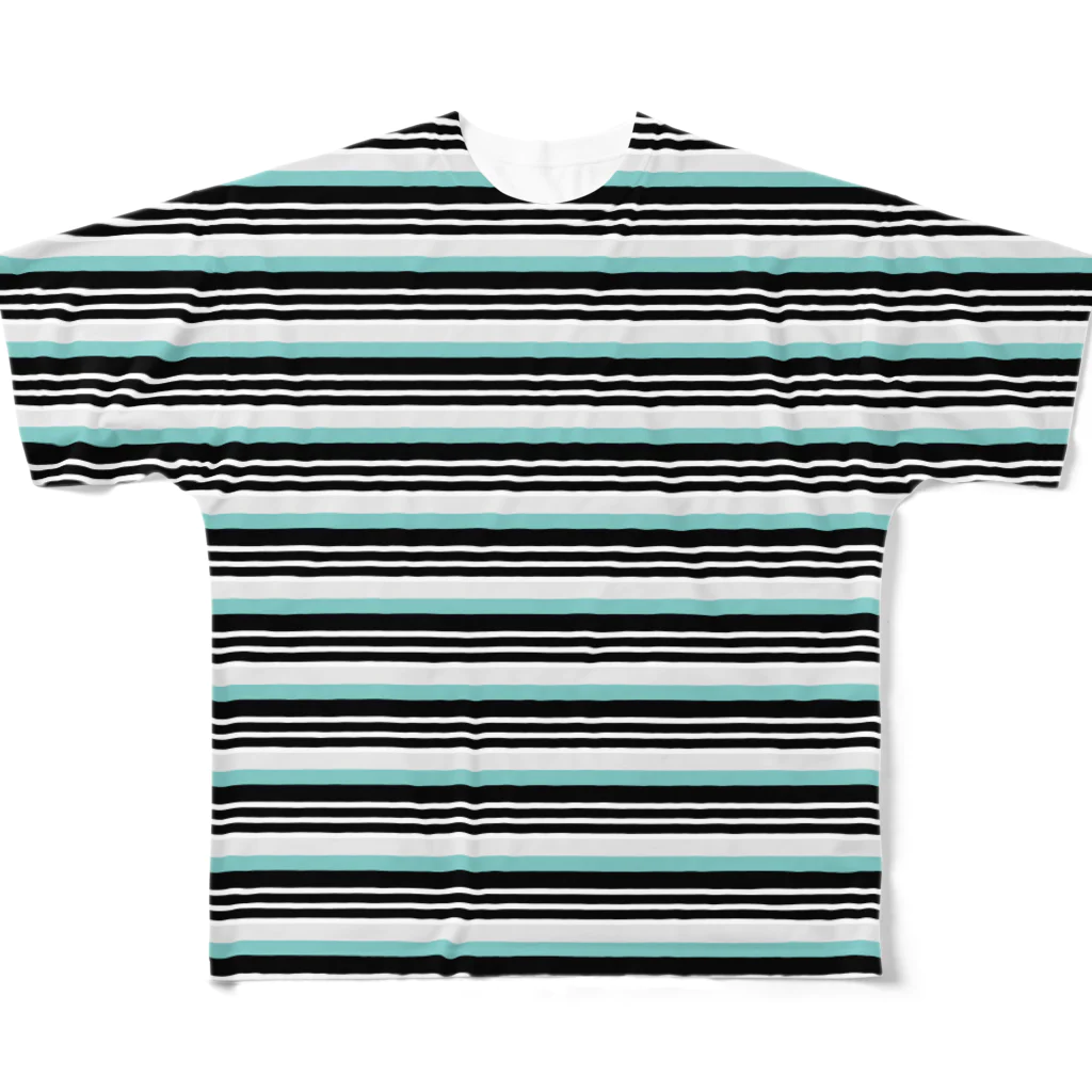 many many stripes.のボーダー水色 フルグラフィックTシャツ