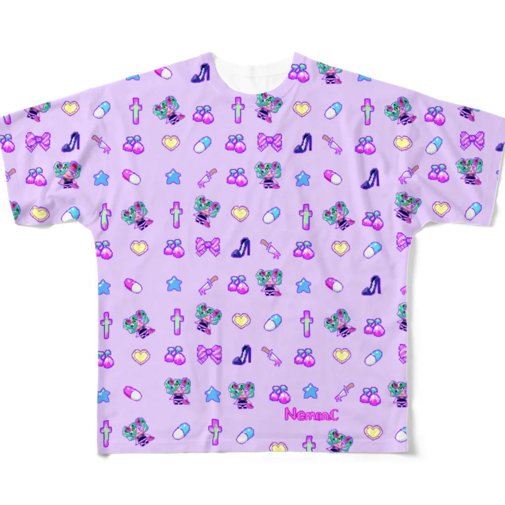 Nemon.Cのあぁちゃまのゆめかわ8bit パープル All-Over Print T-Shirt