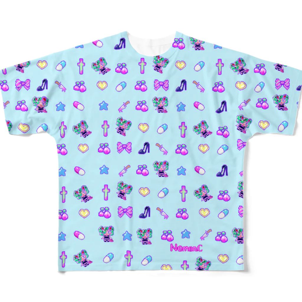 Nemon.Cのあぁちゃまのゆめかわ8bit　　ブルー All-Over Print T-Shirt