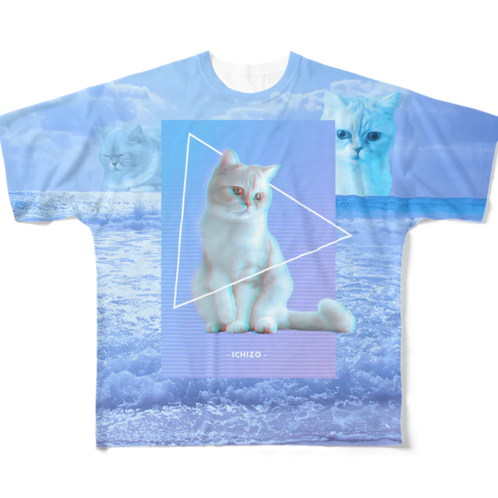 猫ICHIZO公式グッズのあらゆる猫を愛せ(文字なし両面) フルグラフィックTシャツ