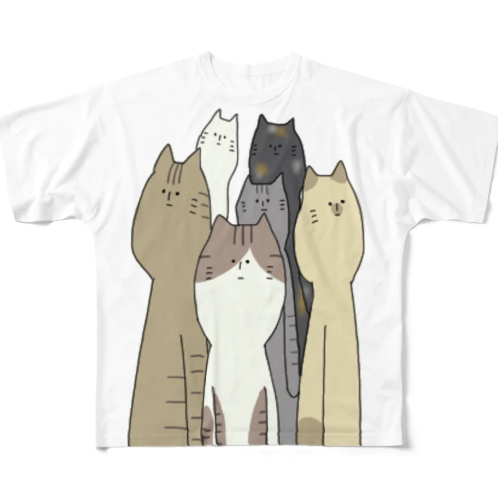 生活リズムが猫のひとのどん フルグラフィックTシャツ