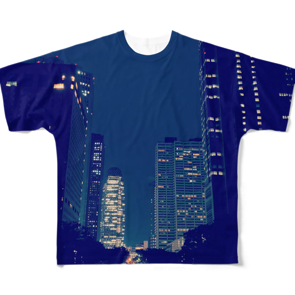 メンタルつらつらと夜景のShinjyuku-blue (park ver.) All-Over Print T-Shirt