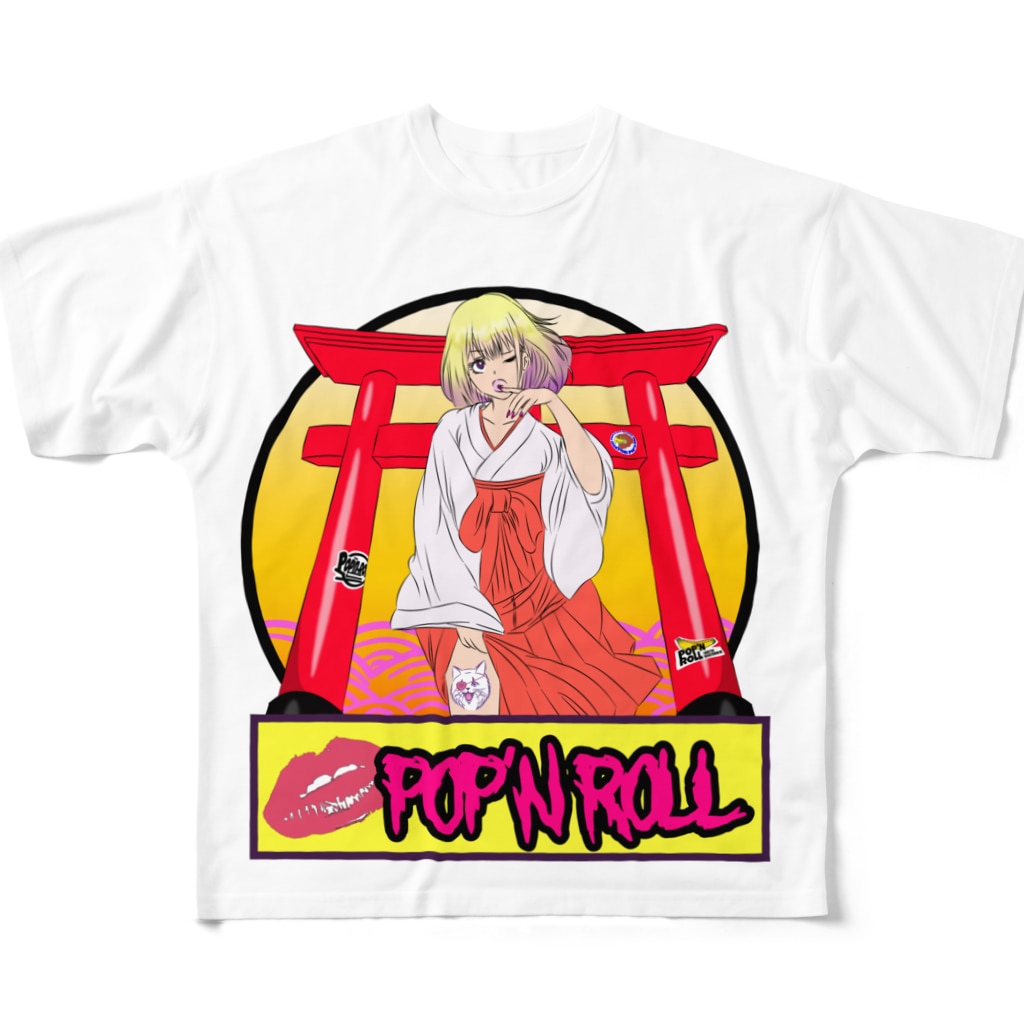 POP'N ROLLのpop'n 巫女girl  All-Over Print T-Shirt