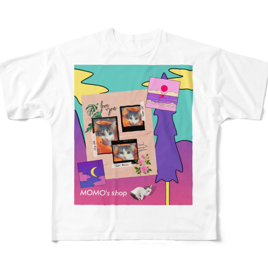 𝙈𝙊𝙈𝙊'𝙨 𝙎𝙝𝙤𝙥のMOMOのレトロなデザイン #02 フルグラフィックTシャツ