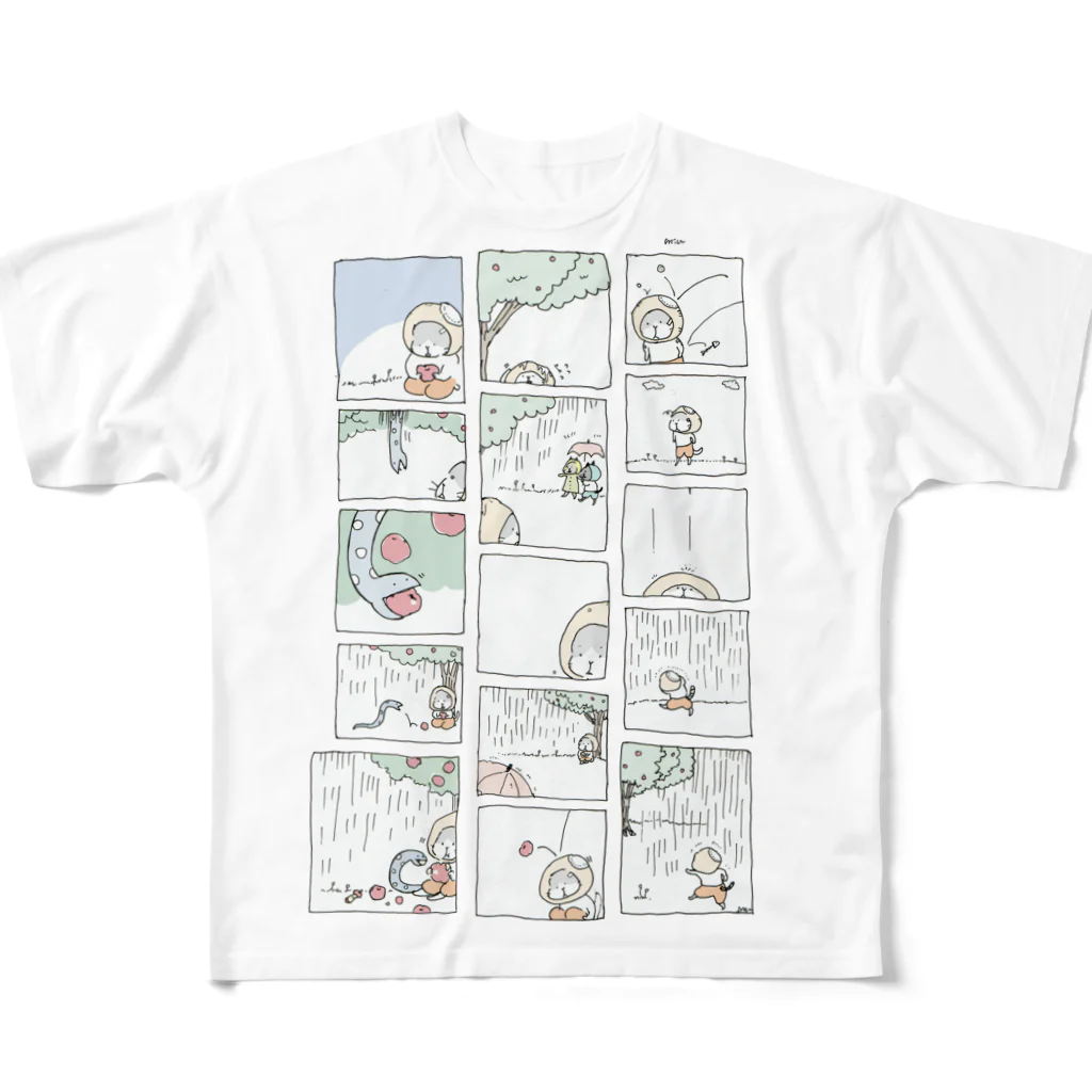 ほっかむねこ屋（アトリエほっかむ）のねことへびのお話 フルグラフィックTシャツ