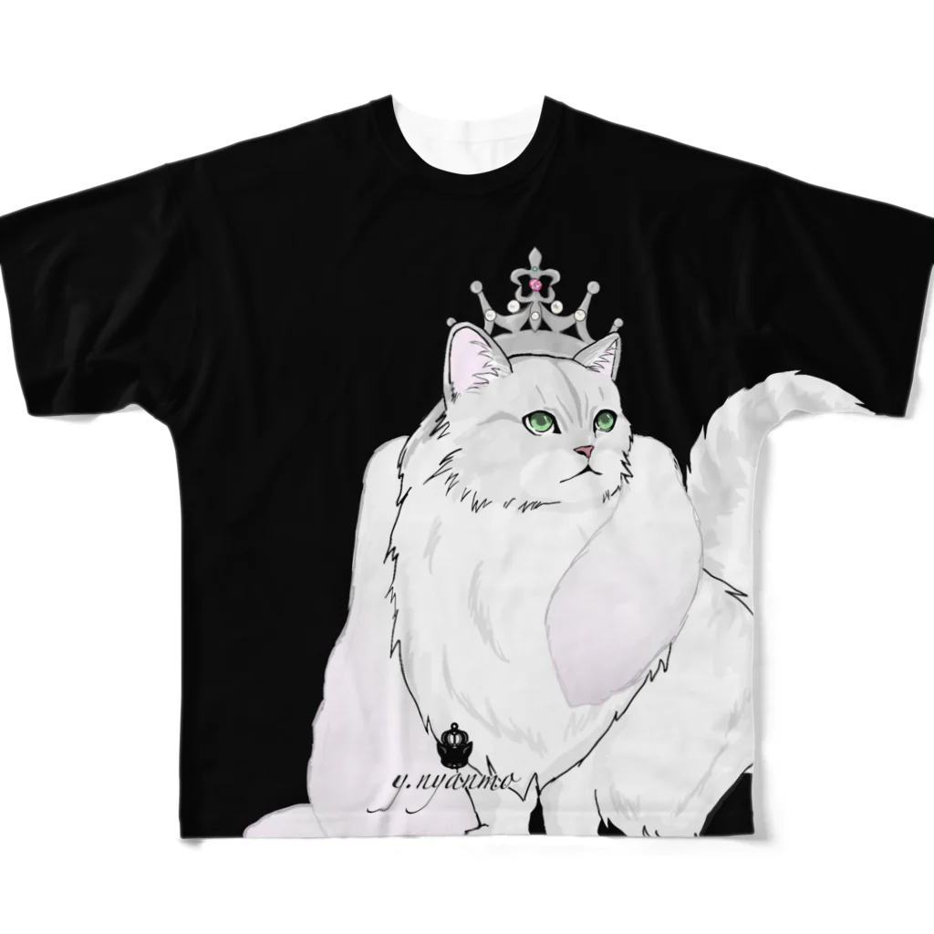 y.nyanmo やよにゃんものチンチラシルバー　Tシャツ　ブラック All-Over Print T-Shirt