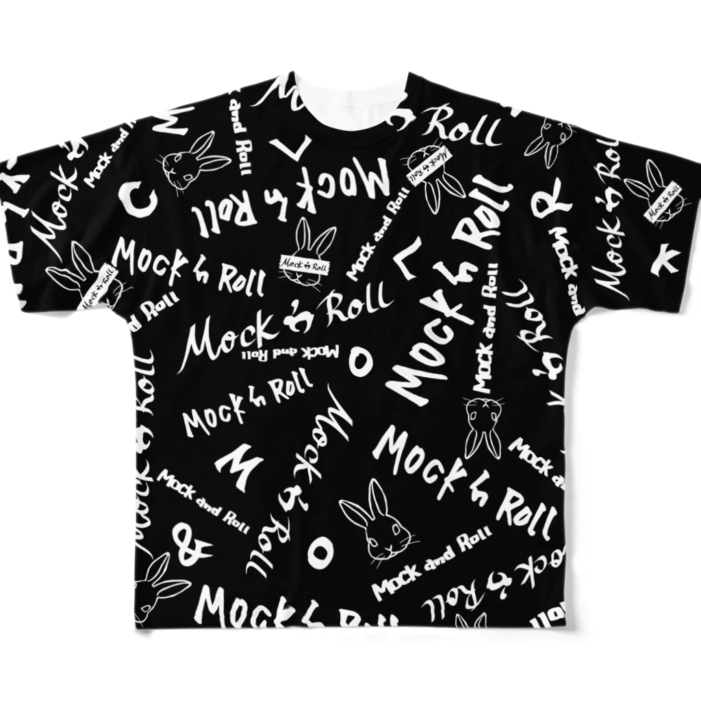 Mock’n RollのMock’n RollTシャツ ブラックホワイト All-Over Print T-Shirt