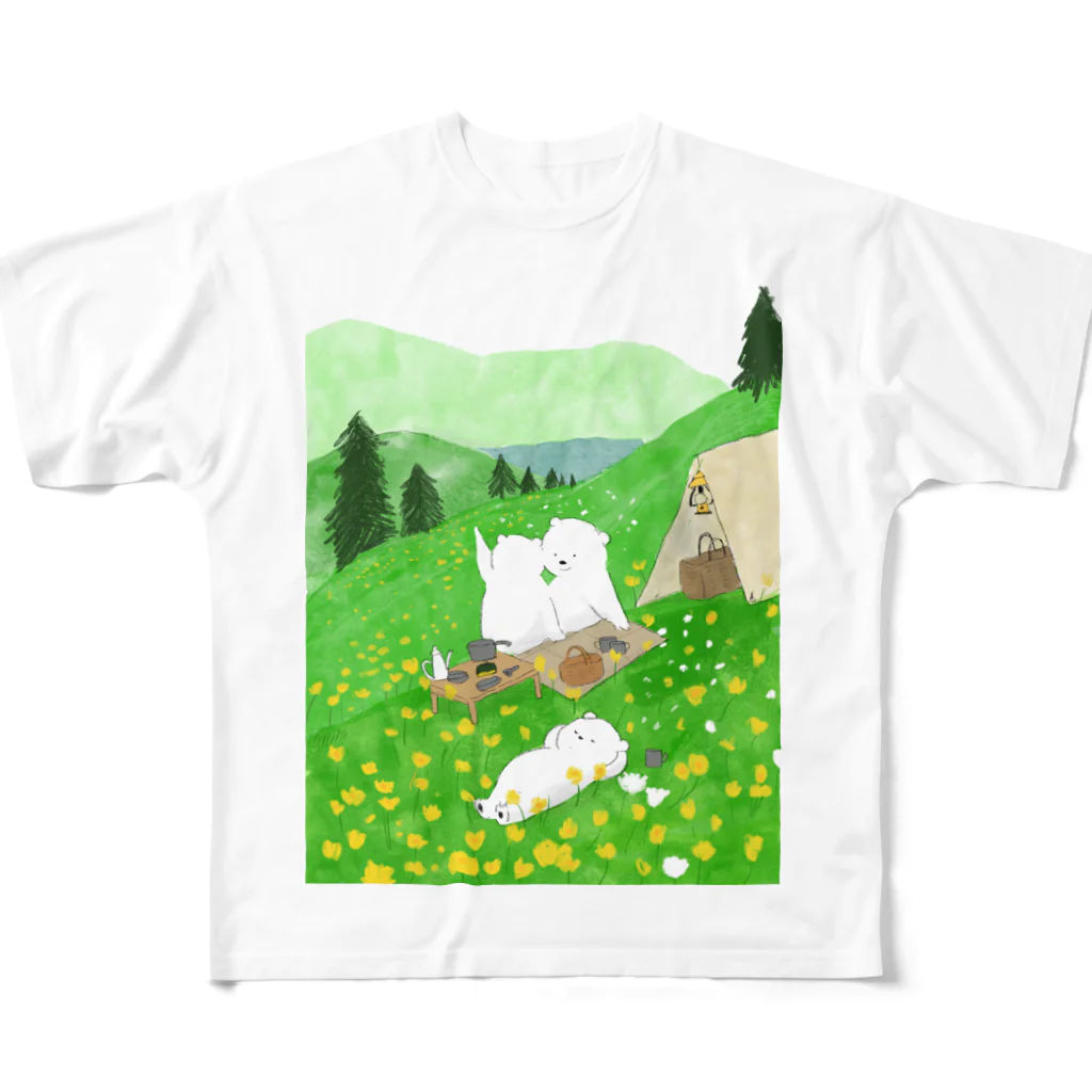 ももろ ののんびりキャンプ フルグラフィックTシャツ