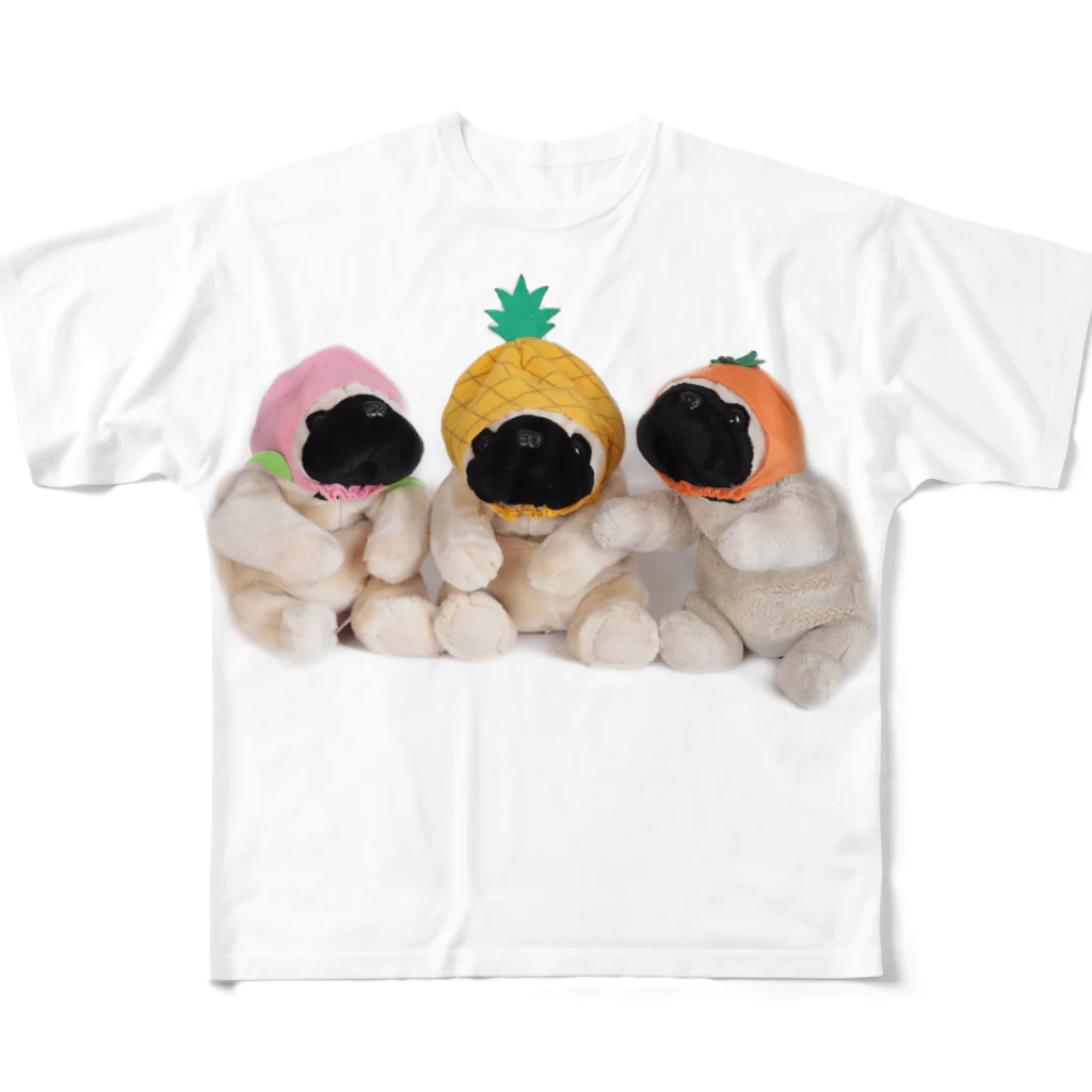 パグのトロピカルパグちゃんず All-Over Print T-Shirt