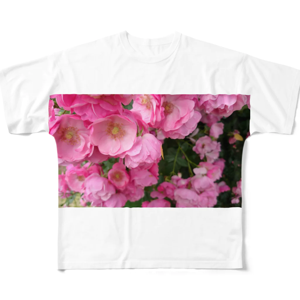 薔薇屋の群集う桃薔薇。 フルグラフィックTシャツ