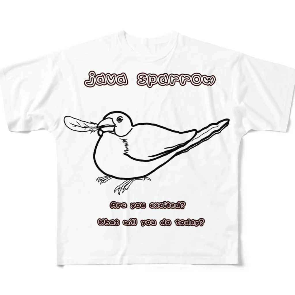 Lily bird（リリーバード）の羽根くわえ文鳥 線画 All-Over Print T-Shirt