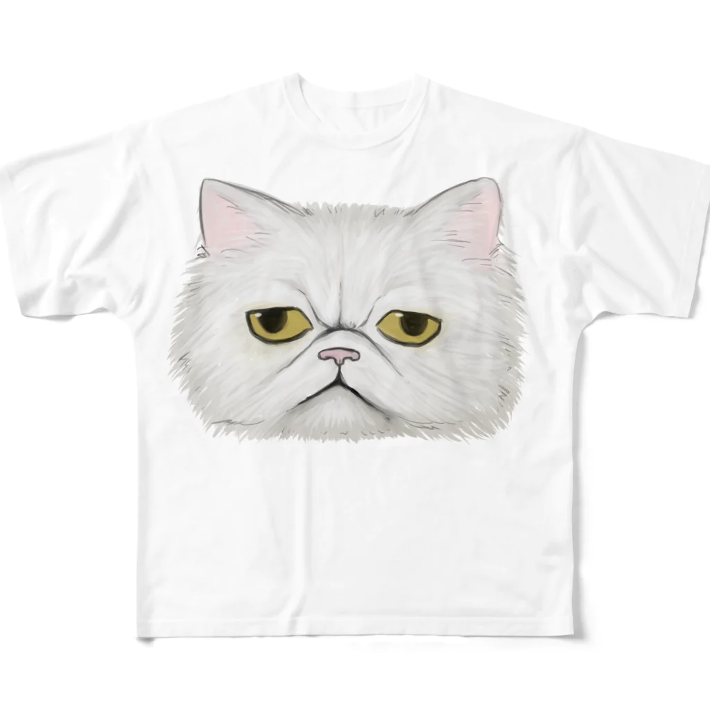 まるのペルシャ猫は見ている フルグラフィックTシャツ