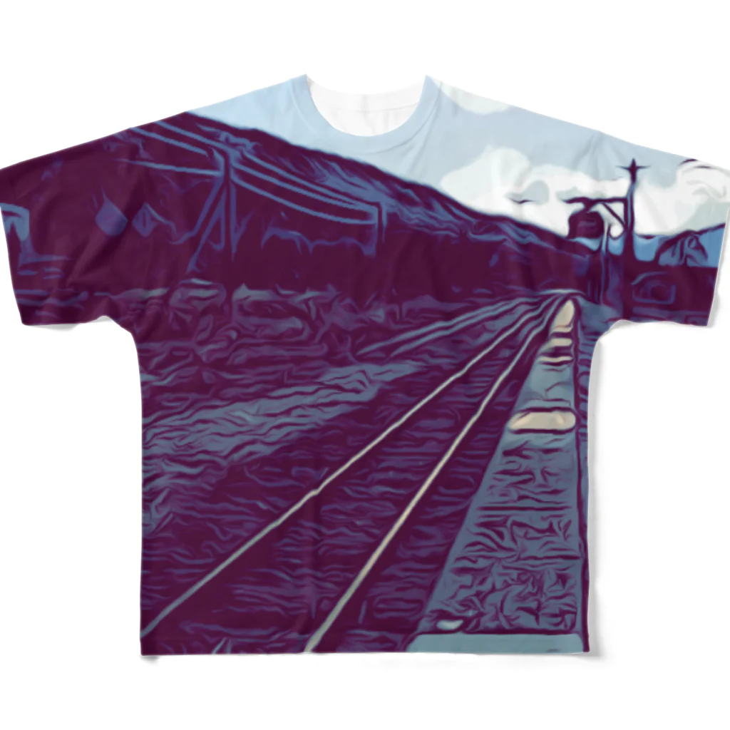 わらしゃんどの線路は続くよどこまでも All-Over Print T-Shirt