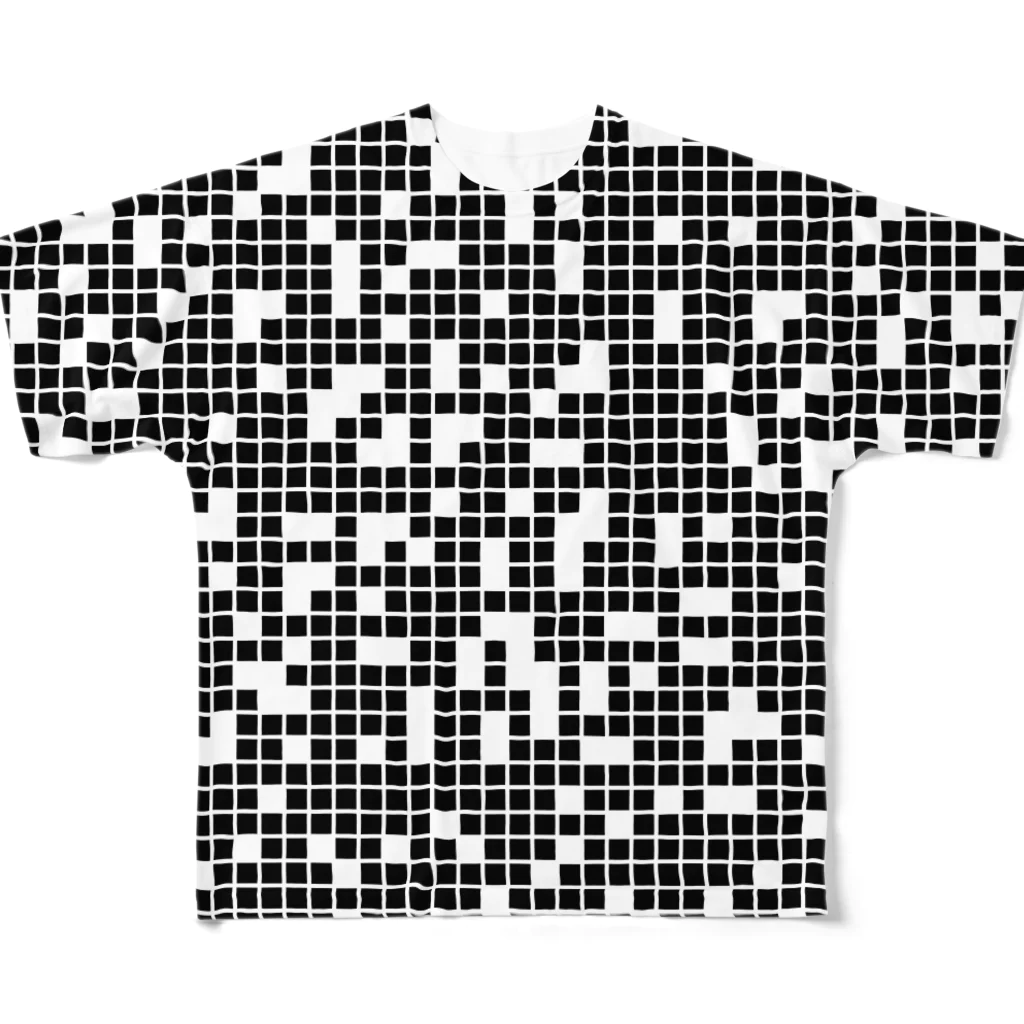 sandy-mのランダムモザイク柄モノトーン フルグラフィックTシャツ