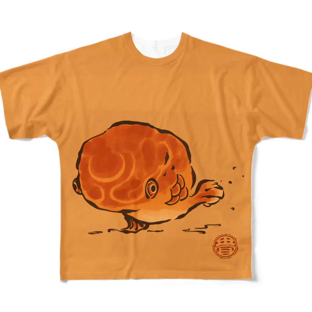 花日和 畳のびっちょん金魚(絵巻) フルグラフィックTシャツ