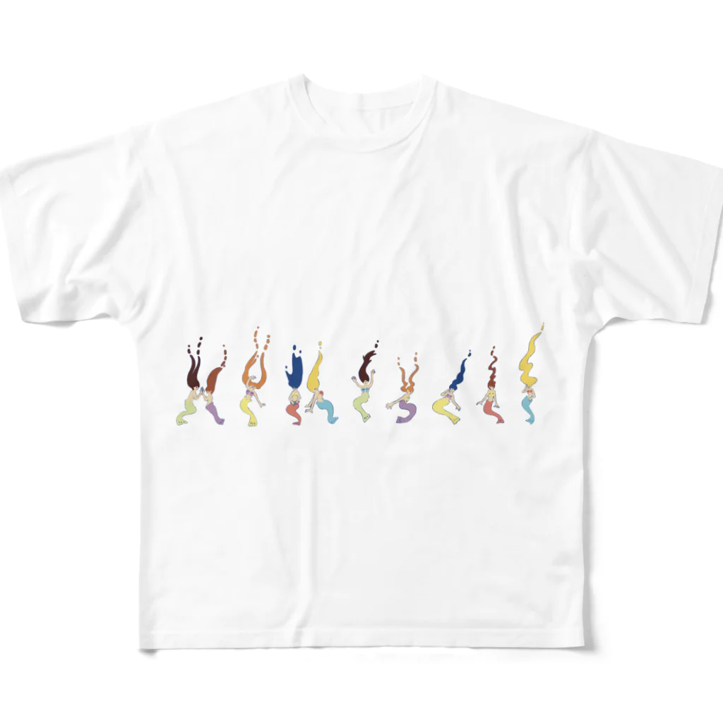 ウズマクシロイネコの10人の人魚姫 フルグラフィックTシャツ