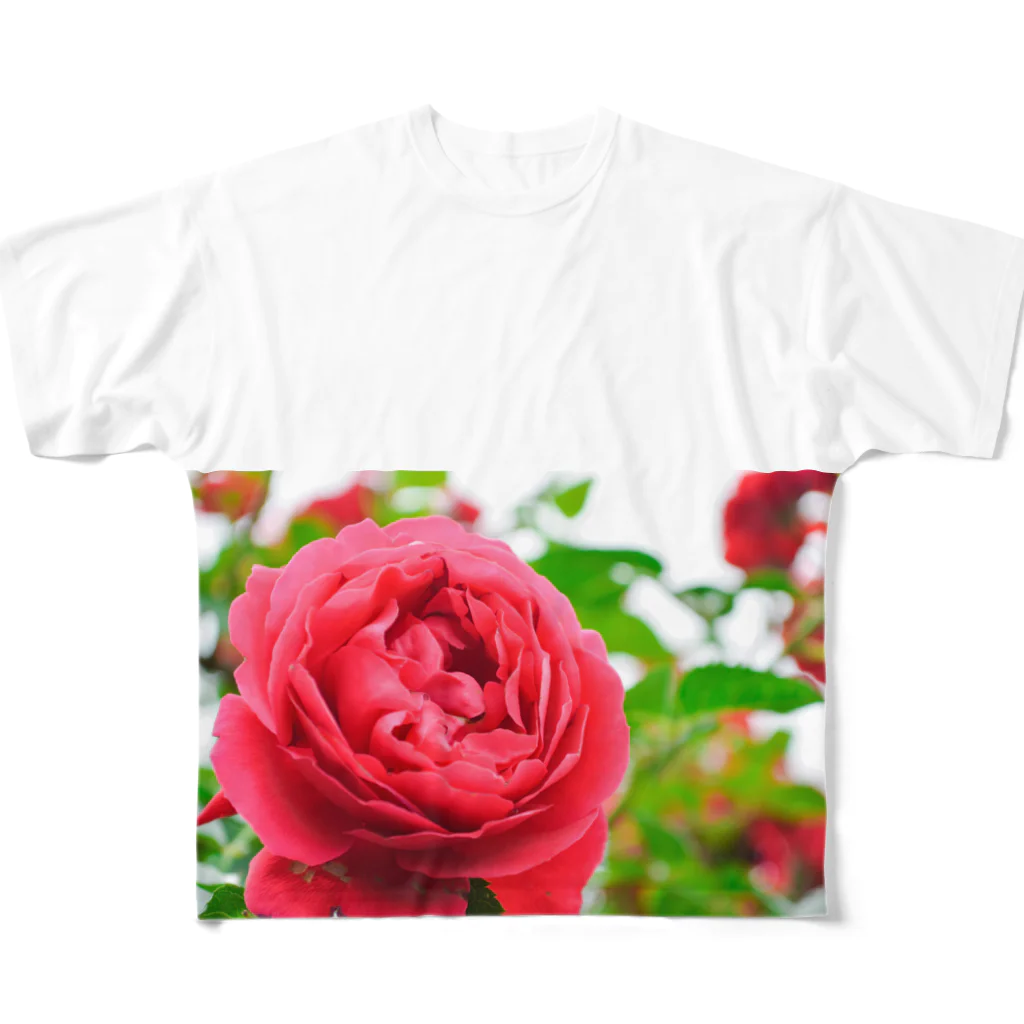 M&Hの赤い薔薇 フルグラフィックTシャツ