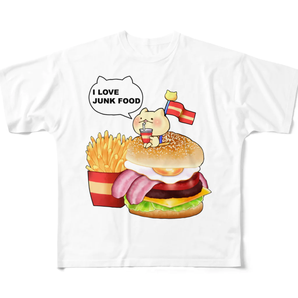 ねこ日和のねことハンバーガーセット All-Over Print T-Shirt