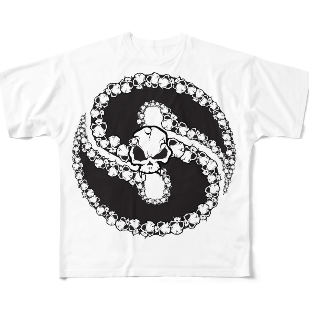 stoneheartsのSロゴスカル　モノクロ フルグラフィックTシャツ