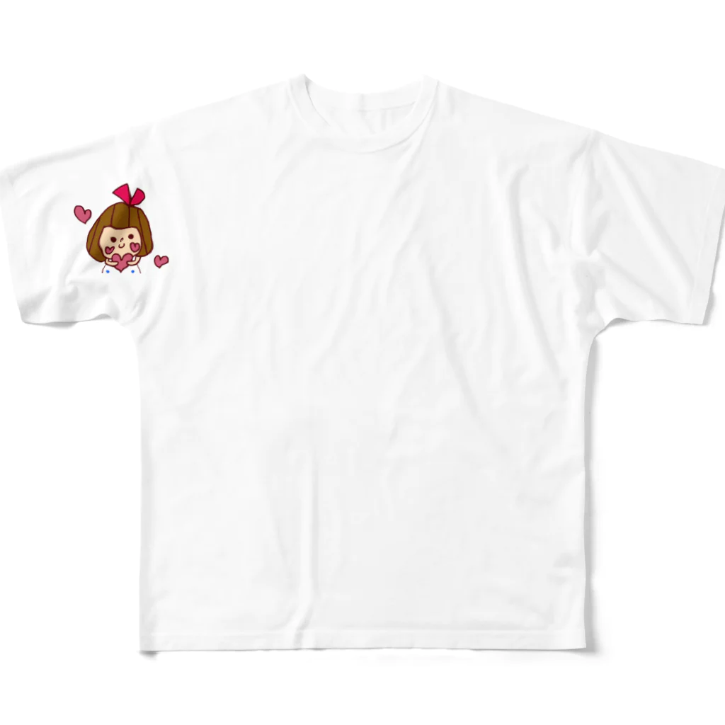 かょのこHANKOのハートぴんきーりぼんちゃん フルグラフィックTシャツ