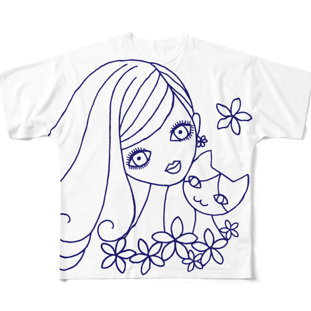 neko*neko*の猫と女の子 13 All-Over Print T-Shirt