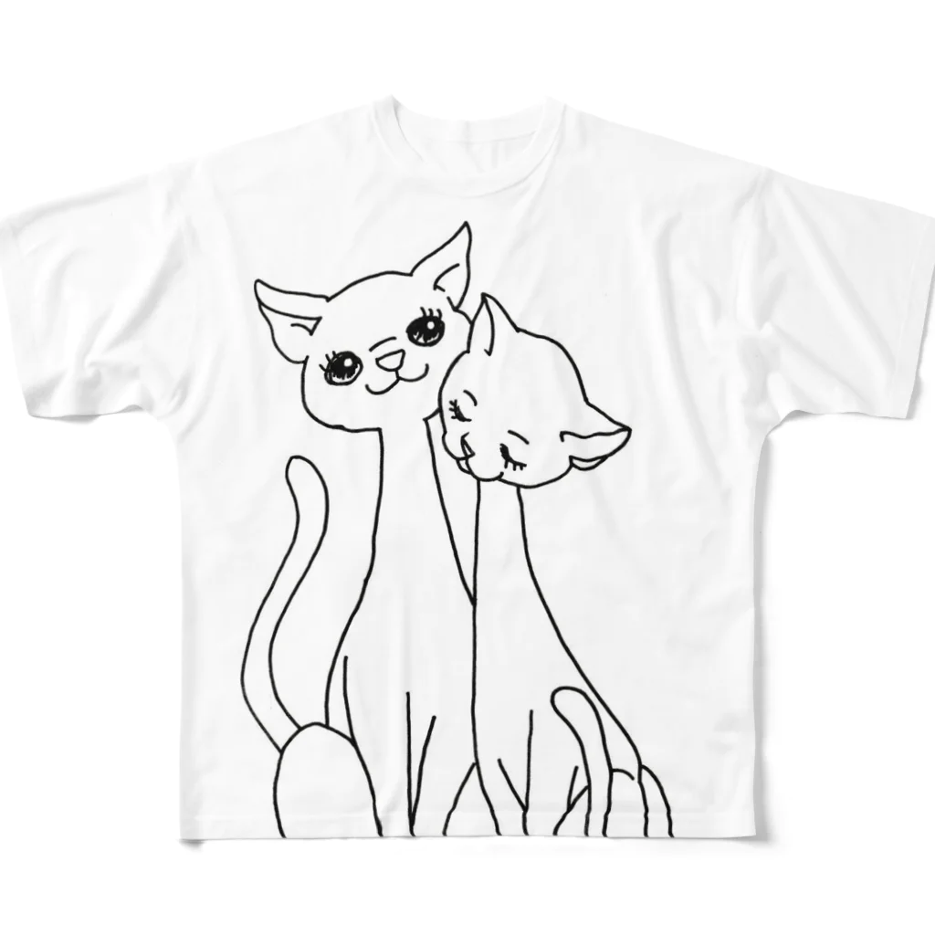 まりねまのLOVELOVEねこさん白黒 All-Over Print T-Shirt