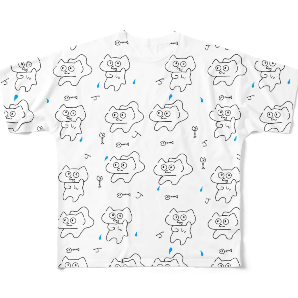 ennuのほねほねじゅるねこ フルグラフィックTシャツ