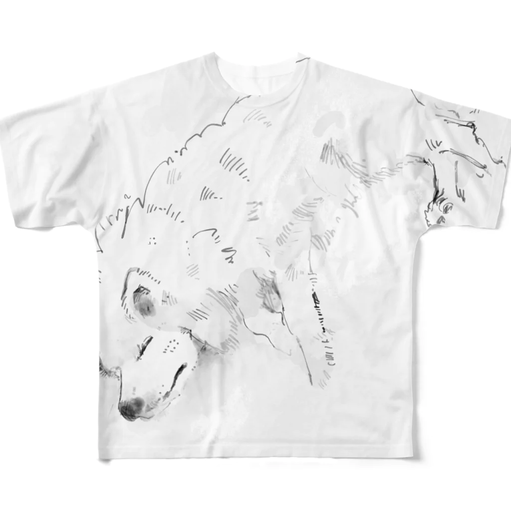 DOG STUDIOの寝ている日本スピッツ All-Over Print T-Shirt