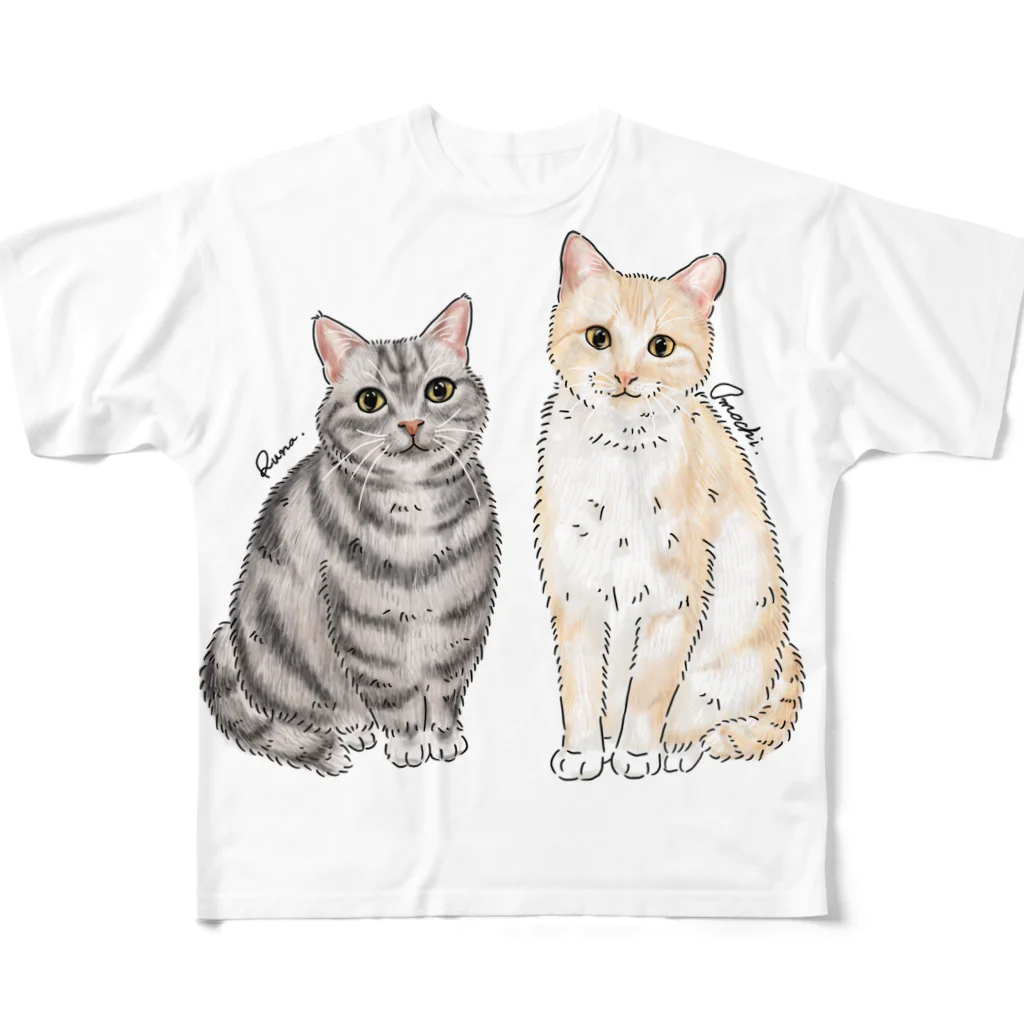 月城せいにゃん🐱💖🐾のルナ×おもち フルグラフィックTシャツ