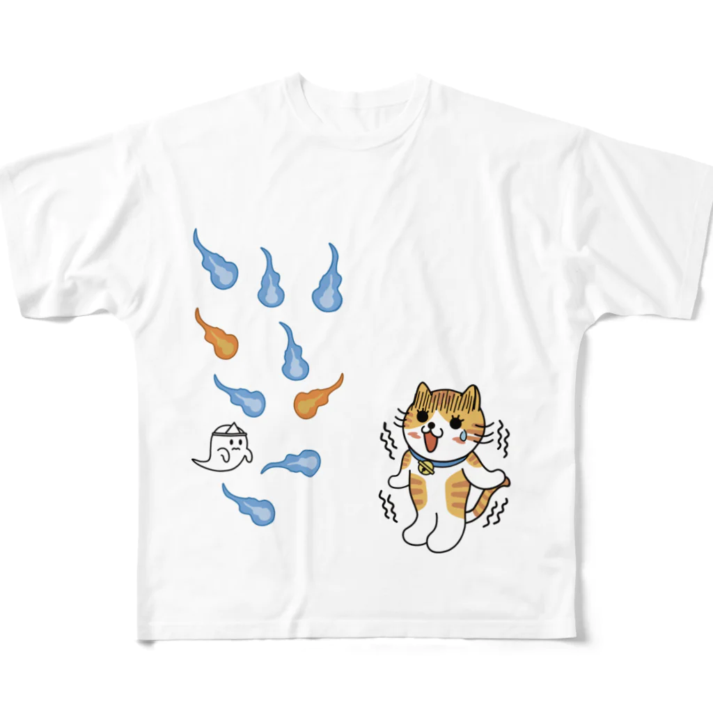 楽猫楽描しげ屋の人魂にゃんこ フルグラフィックTシャツ