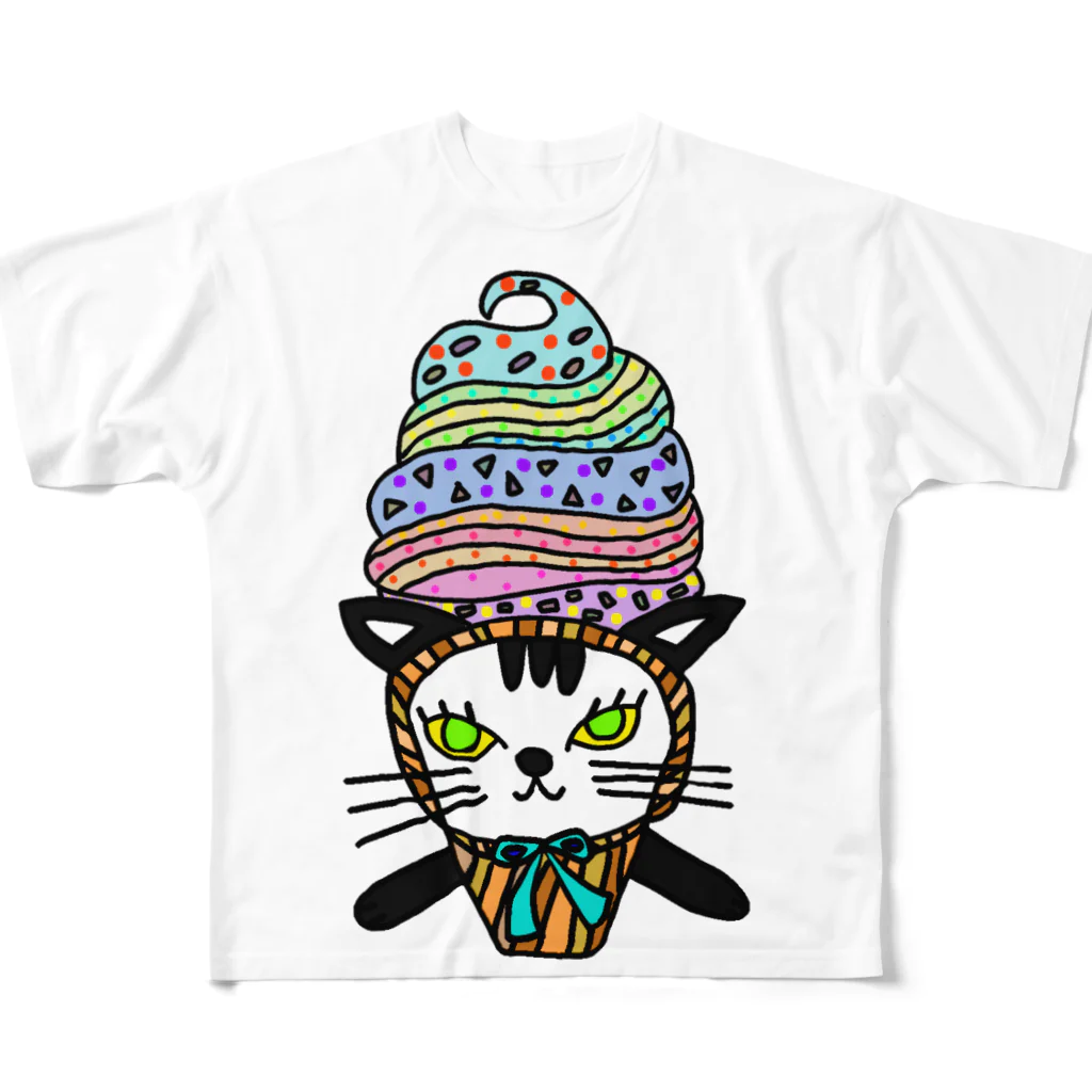 CREAMY YODAのソフトクリーム白黒ネコ All-Over Print T-Shirt