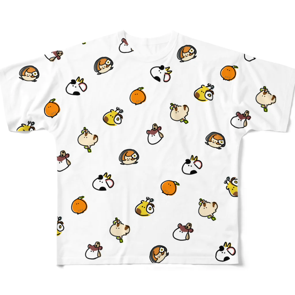 じわるちゃんのキャラメルポップコーン屋さんのFOODOUBUTSU All-Over Print T-Shirt