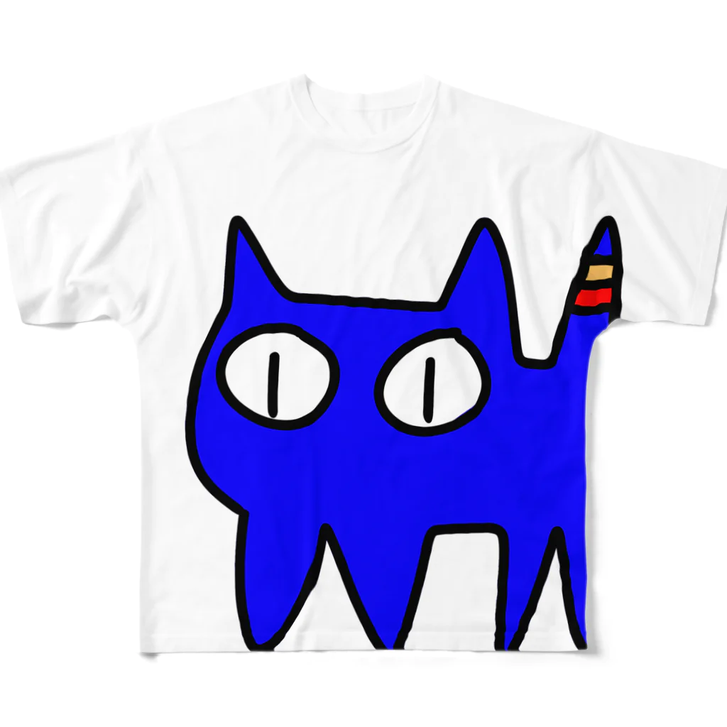 きょうは、なにをきようか。のねこですから。青 フルグラフィックTシャツ