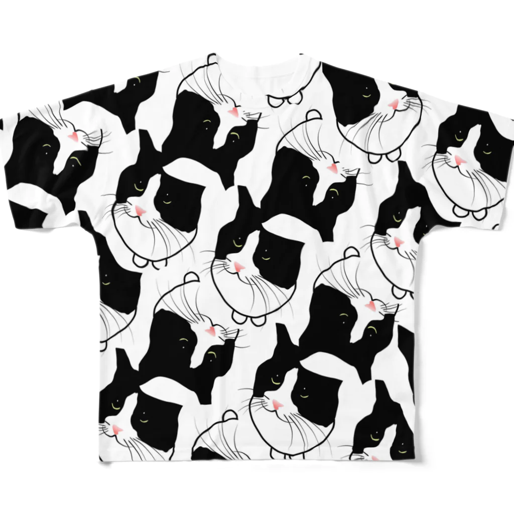 ねこじまんスーベニアショップのハチワレ柄 All-Over Print T-Shirt