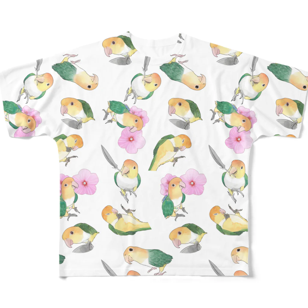 まめるりはことりのたっぷりシロハラインコちゃん【まめるりはことり】 All-Over Print T-Shirt