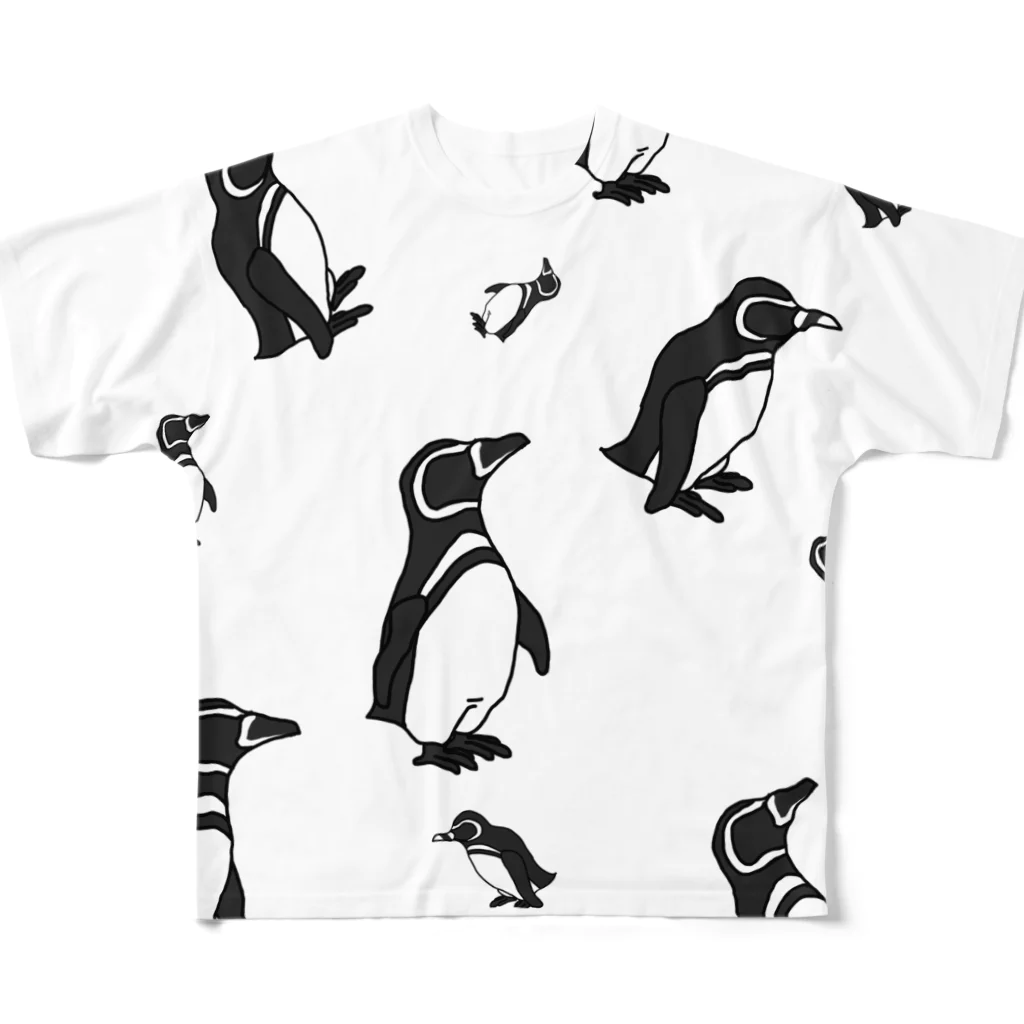 Cubのおえかきグッズ。のマゼランペンギン　総柄 All-Over Print T-Shirt