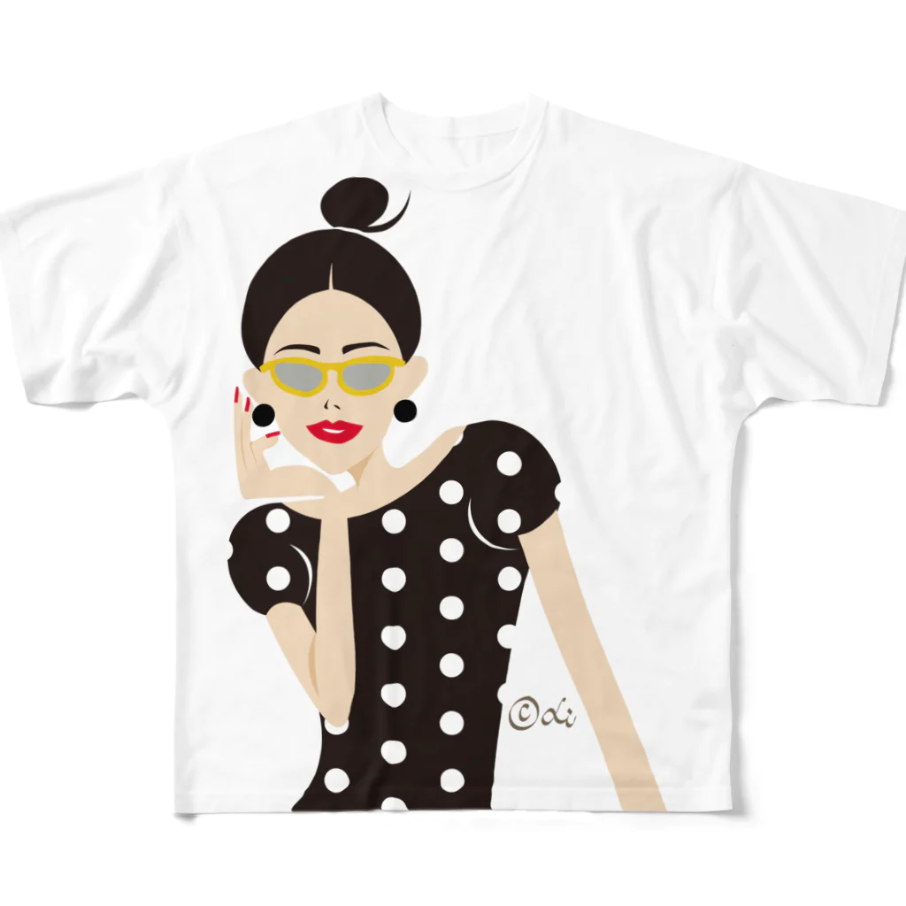 Liho_artsのスタイリッシュウーマン フルグラフィックTシャツ