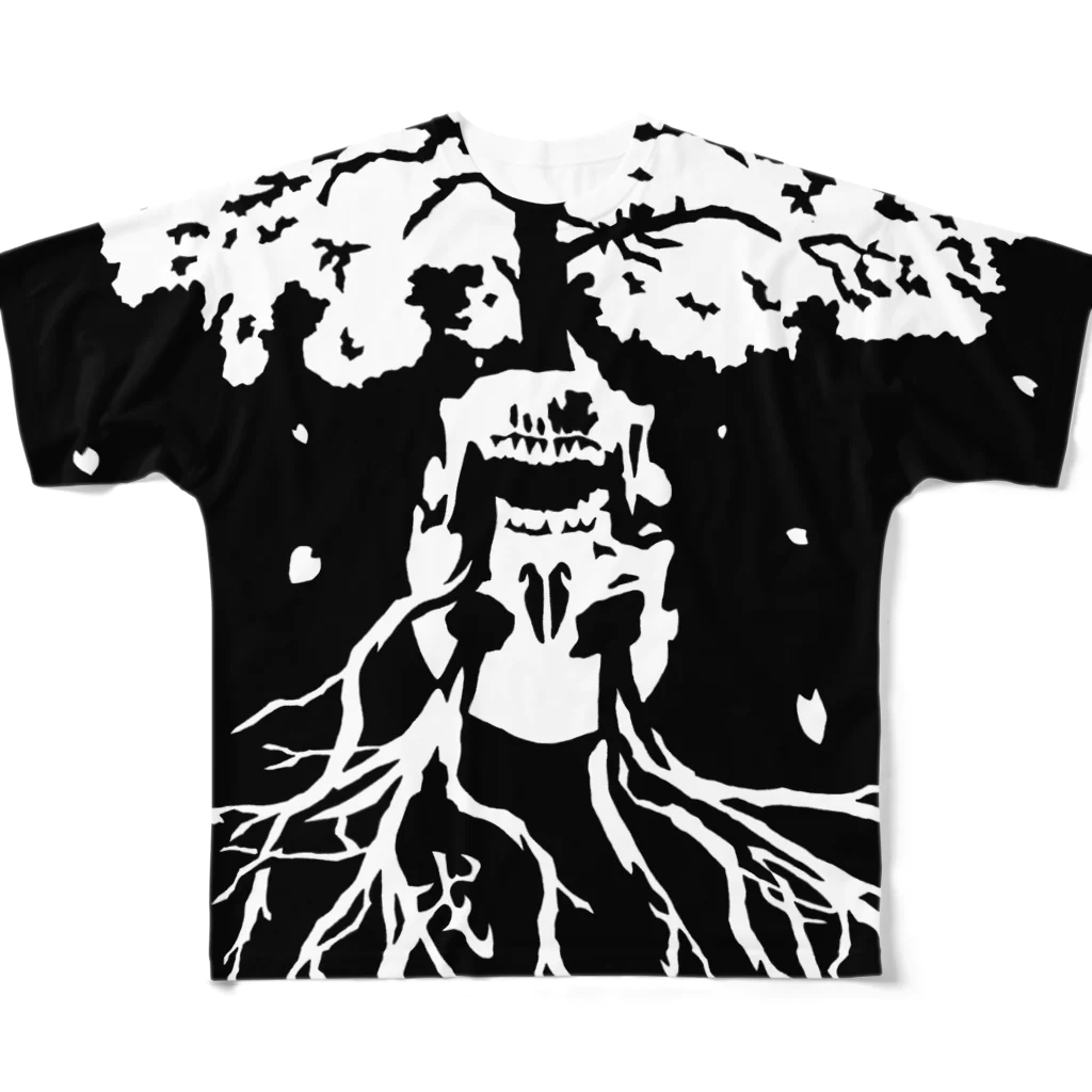日本どうぶつの会の桜と髑髏 フルグラフィックTシャツ 풀그래픽 티셔츠