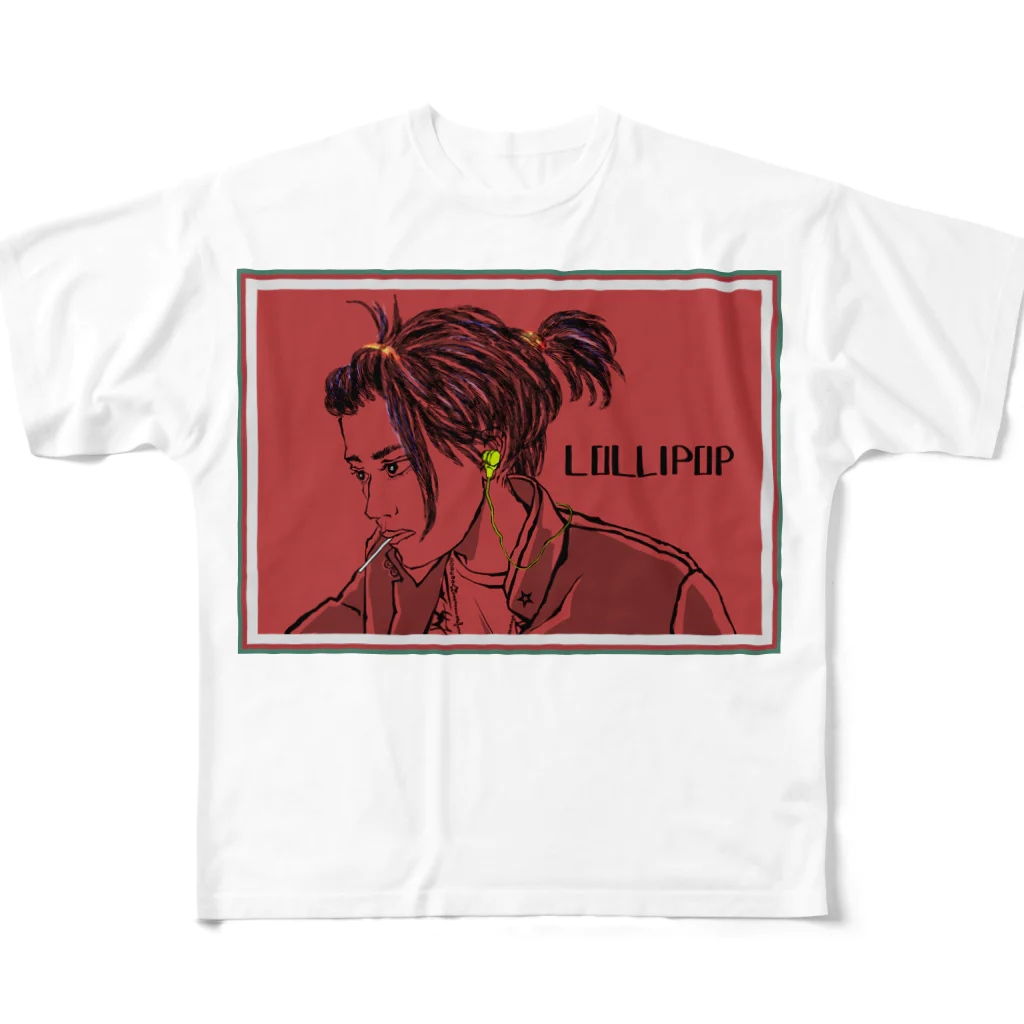 zou-sanの学ラン男子高校生lollipop赤 フルグラフィックTシャツ