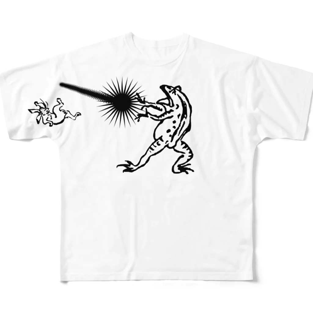 モルTの鳥獣人物戯画　カメハメ波　モノクロ2021夏モデル フルグラフィックTシャツ