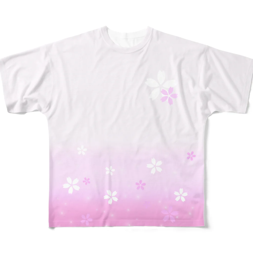 クロフミのまったりショップのチェリスのふんわり桜(ピンク) フルグラフィックTシャツ