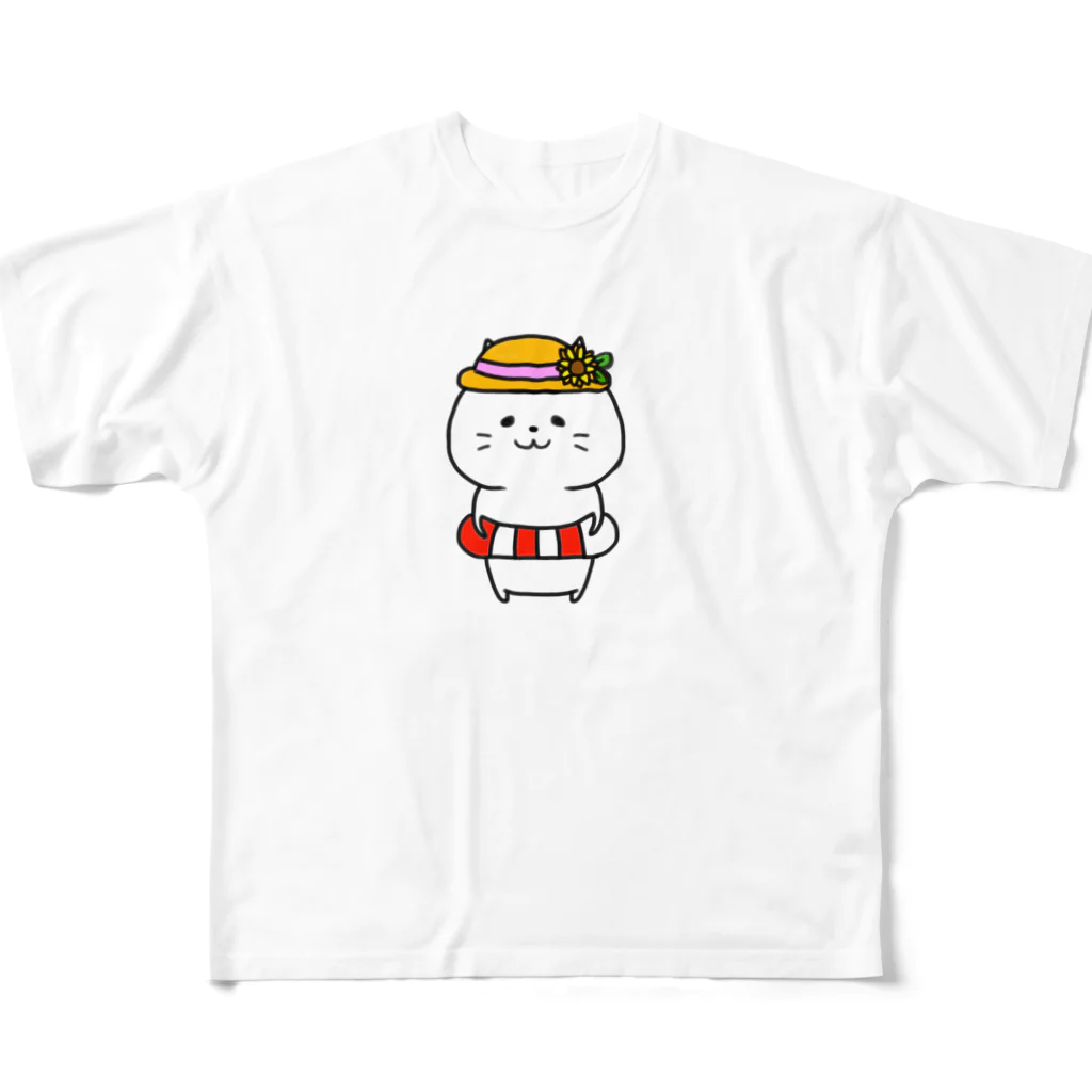 もちぱっちの浮き輪帽子ねこさん All-Over Print T-Shirt