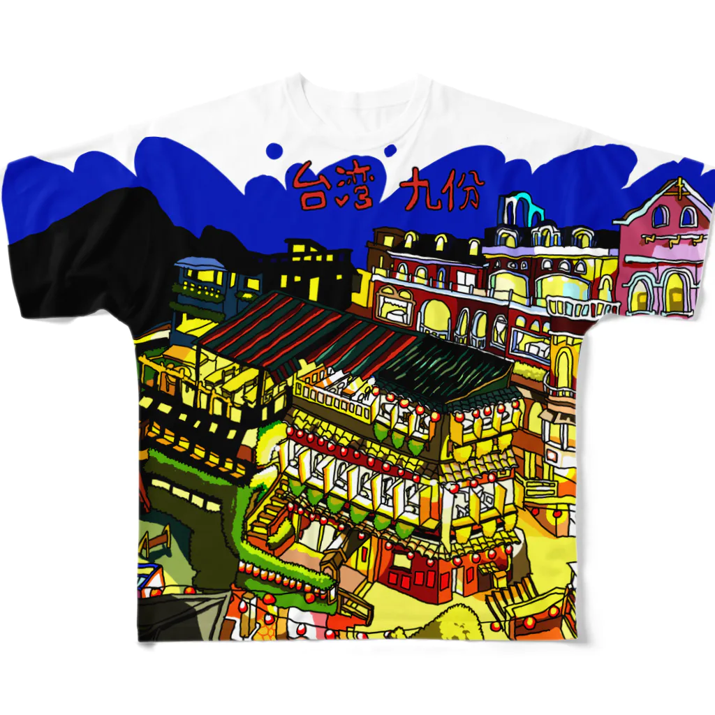 mochi-ゆる絵ショップ‐の台湾の九份ゆる絵 All-Over Print T-Shirt