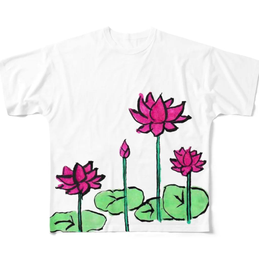 秘密基地ツキヒノの蓮の花　Tシャツ フルグラフィックTシャツ