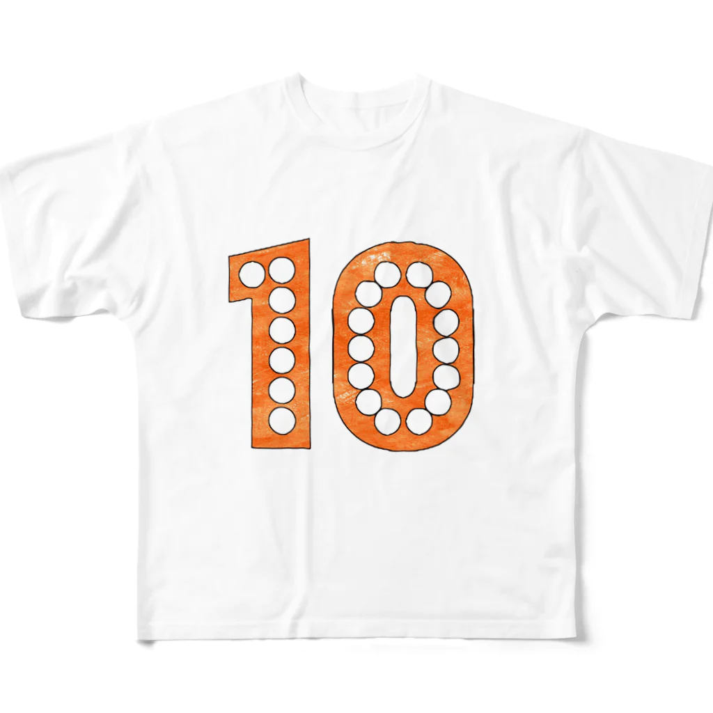 ハッピーピープル。のナンバーTシャツ。10。 フルグラフィックTシャツ