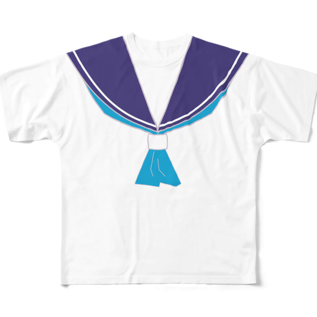 杜の魚のセーラー風（青・水色リボン） フルグラフィックTシャツ